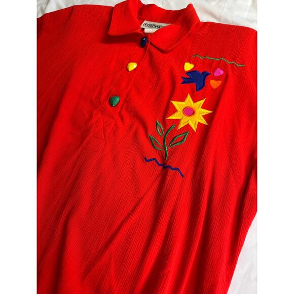 Vintage Peter Popovitch Embroidered Blouse Heart Buttons 80s78 - Picture 2 of 7